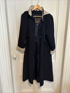 Fleet Street Navy Trench Coat with Beige Contrast Trim